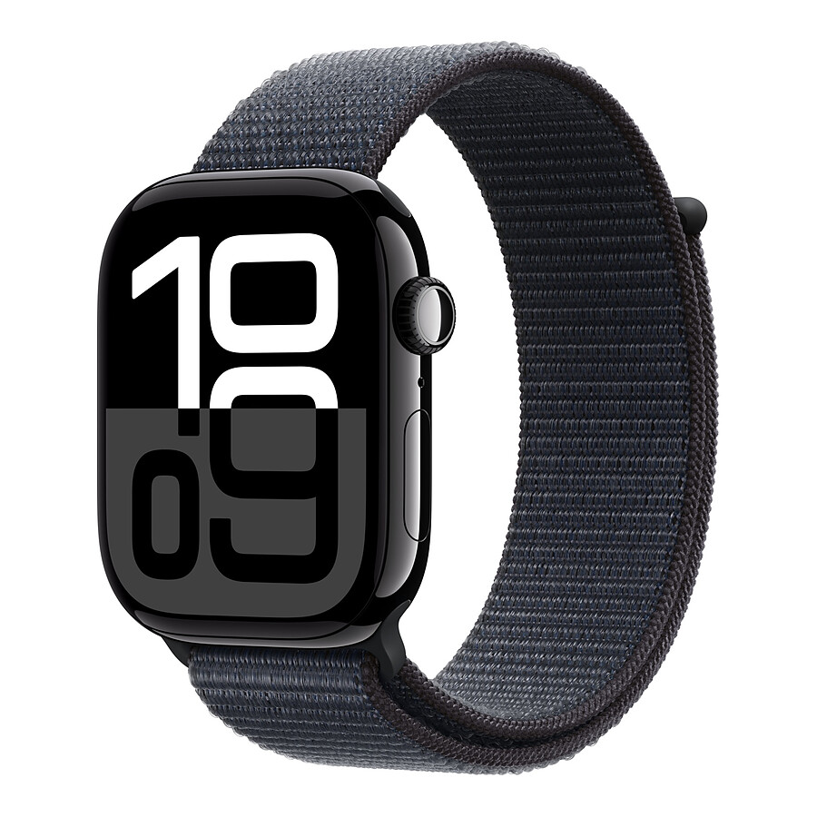 Montre connectée Apple Watch Series 10 GPS - Aluminium Noir - Bracelet  Sport Textile Encre - 46 mm