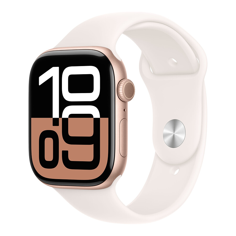 Montre connectée Apple Watch Series 10 GPS - Aluminium Rose Or - Bracelet Sport Rose Tendre - 46 mm - Taille S/M