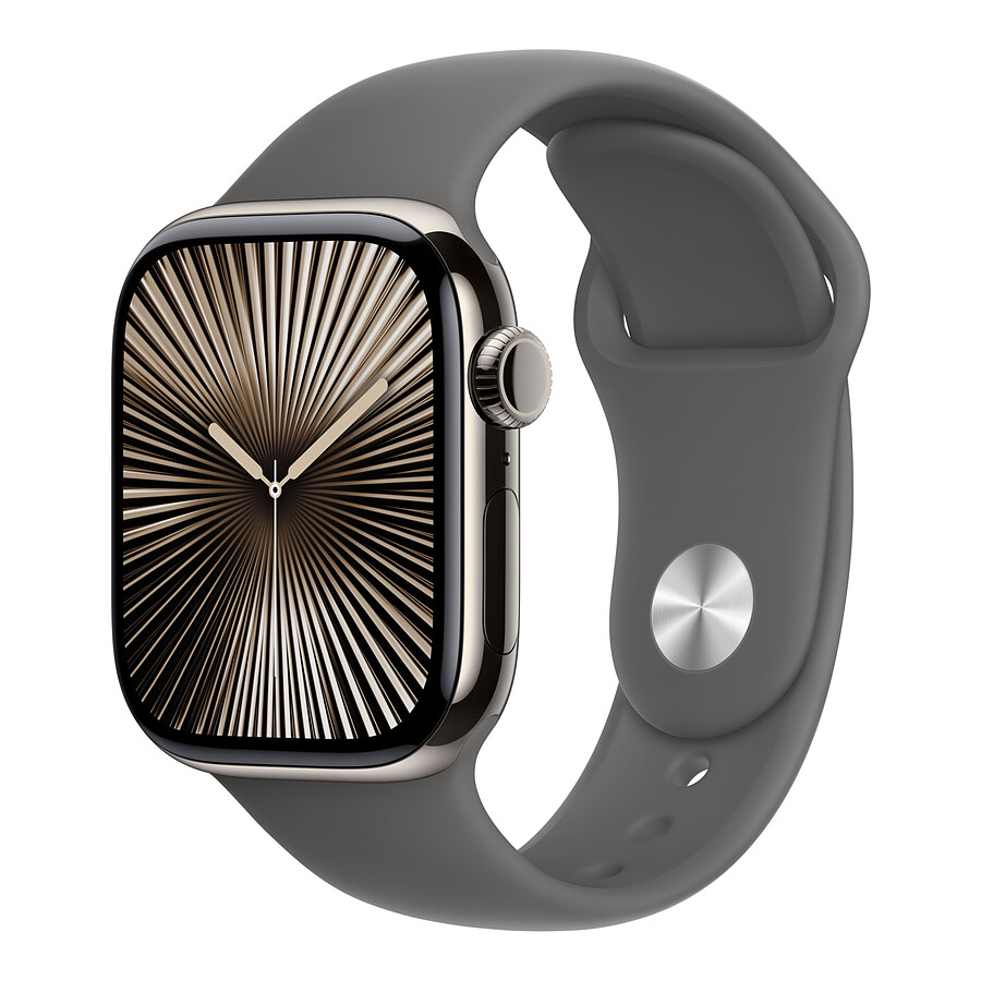 Montre connectée Apple Watch Series 10 GPS  + Cellular - Titane Naturel - Bracelet Sport Gris Minéral - 42 mm - Taille S/M