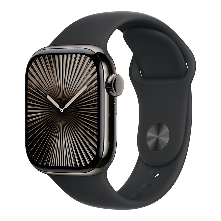 Montre connectée Apple Watch Series 10 GPS  + Cellular - Titane Ardoise - Bracelet Sport Noir - 42 mm - Taille S/M