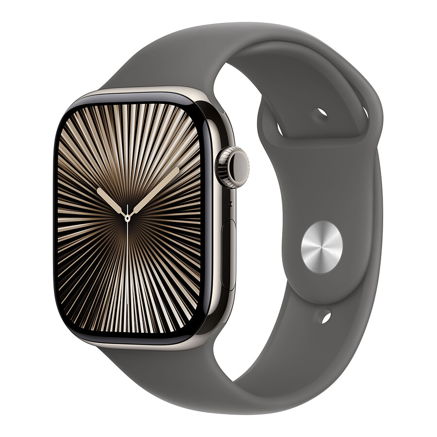 Montre connectée Apple Watch Series 10 GPS  + Cellular - Titane Naturel - Bracelet Sport Gris Minéral - 46  mm - Taille S/M