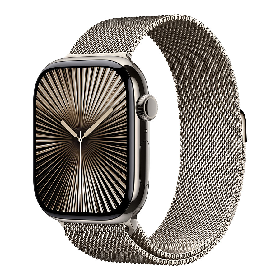 Montre connectée Apple Watch Series 10 GPS  + Cellular - Titane Naturel - Bracelet Milanais M/L - 46 mm