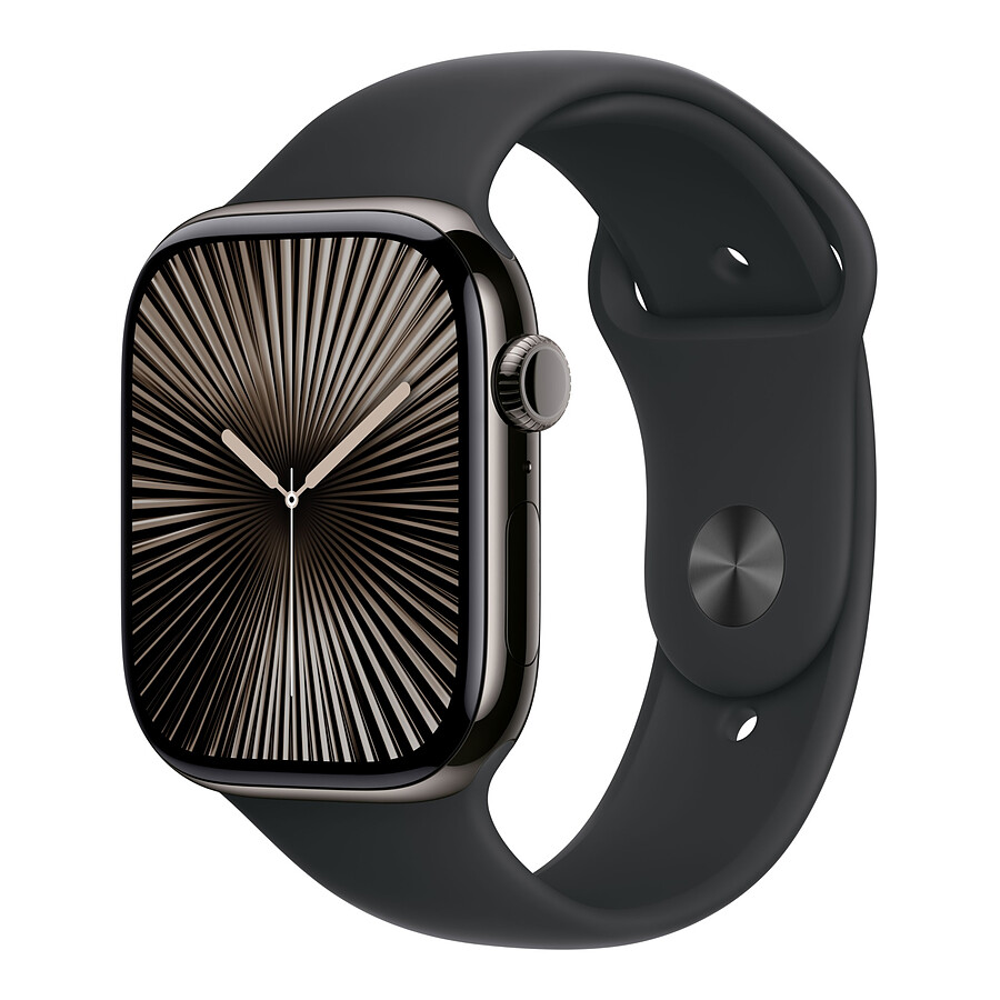 Montre connectée Apple Watch Series 10 GPS  + Cellular - Titane Ardoise - Bracelet Sport Noir - 46 mm - Taille S/M