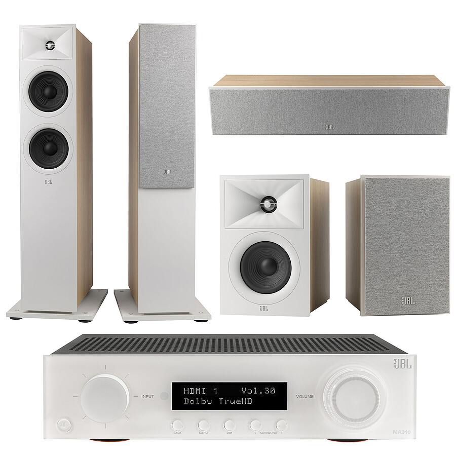 Ensemble Home-Cinéma JBL MA310 Blanc + JBL Pack Stage V2 260F Latte 5.0