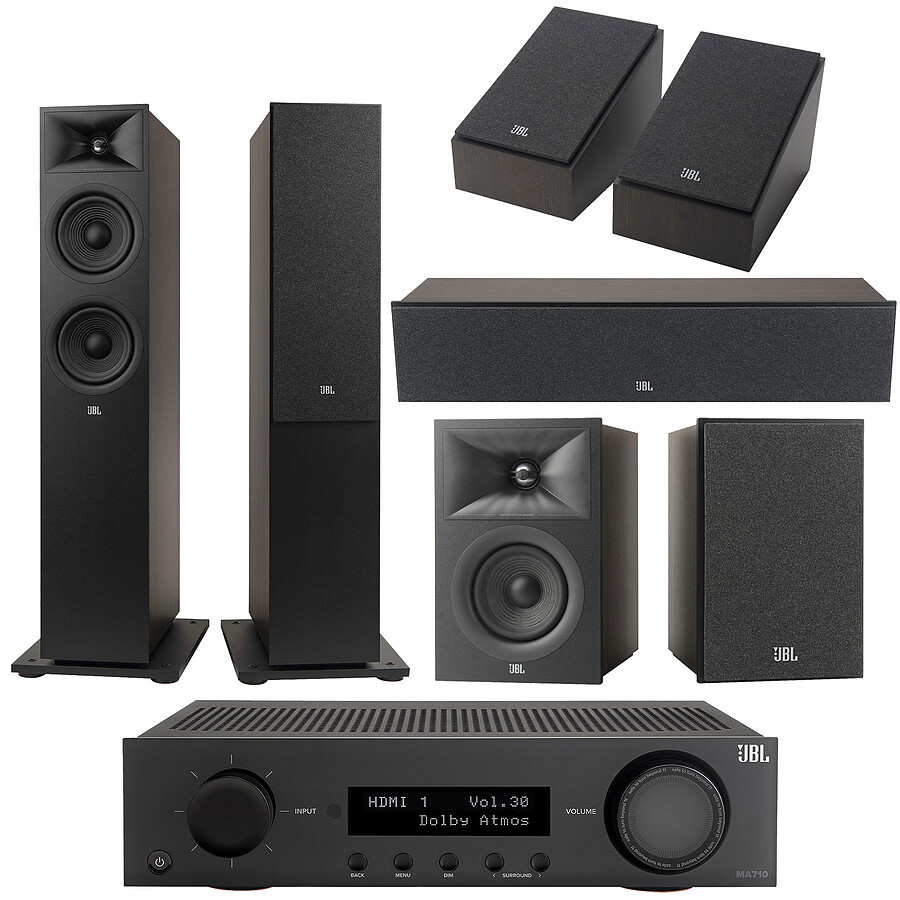 Ensemble Home-Cinéma JBL MA710 Noir + JBL Pack Stage V2 260F Espresso 5.0.2 Atmos