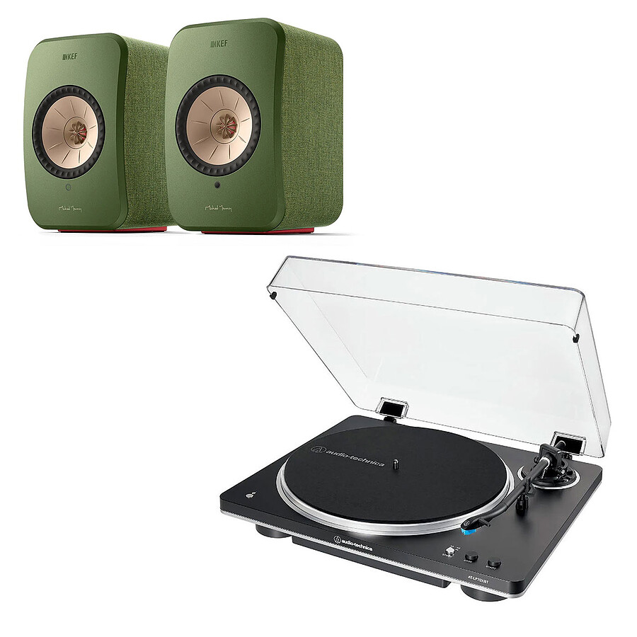 Mini-chaine KEF LSX II Vert + Audio-Technica AT-LP70XBT Noir