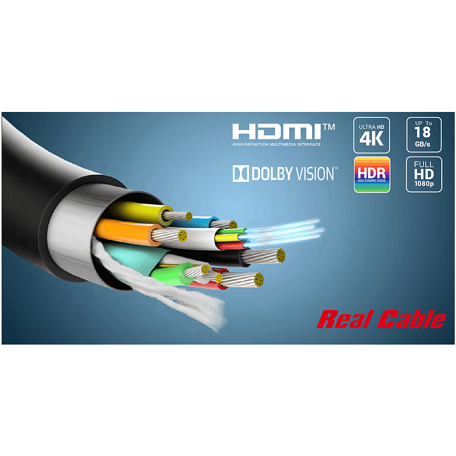 Câble HDMI 2.0 Real Cable 25 Mètres, Fibre Optique, Neuf