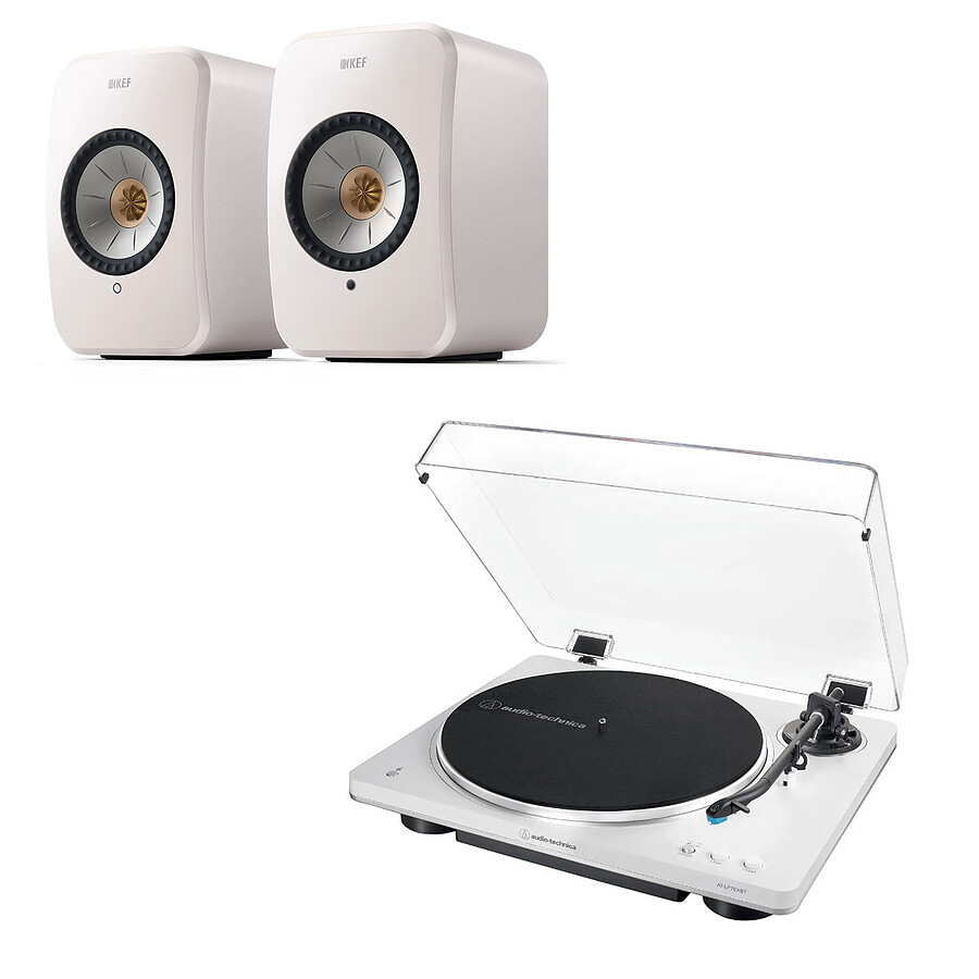 Mini-chaine KEF LSX II Blanc + Audio-Technica AT-LP70XBT Blanc