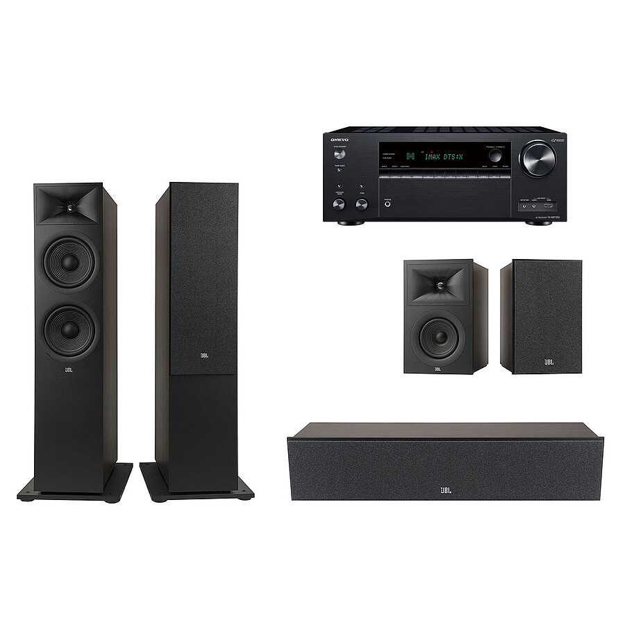 Ensemble Home-Cinéma Onkyo TX-NR7100B Noir + JBL Pack Stage V2 280F Espresso 5.0