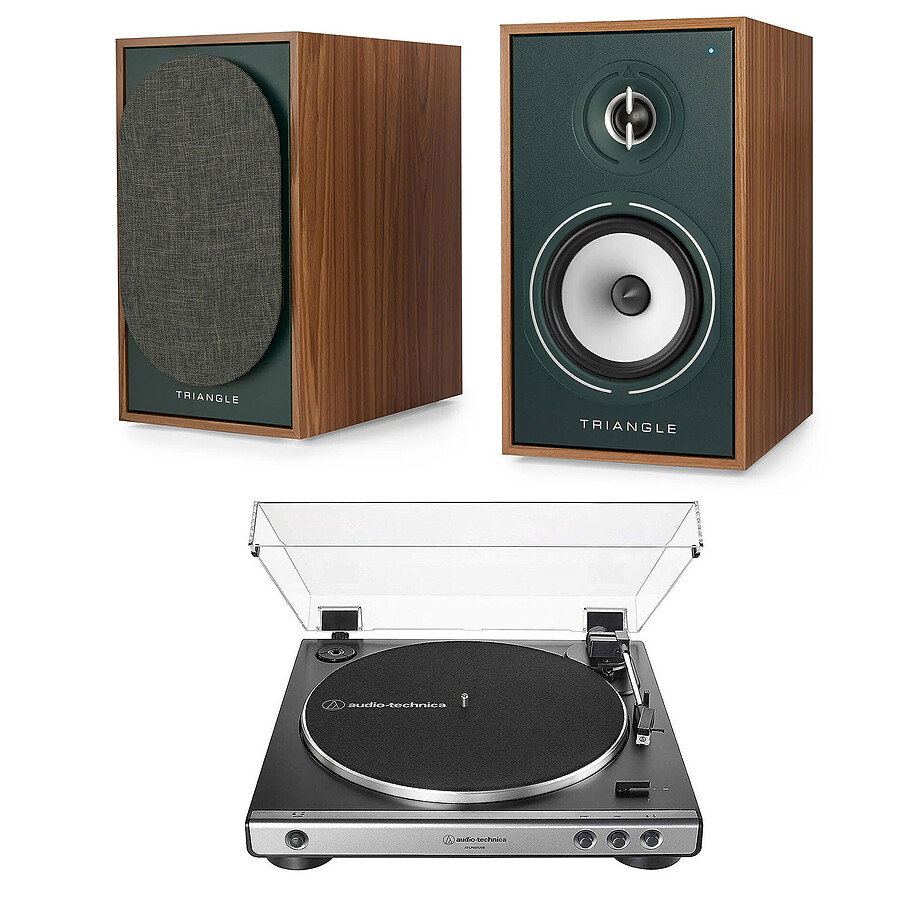 Mini-chaine Triangle Borea BR02 CONNECT Vert + Audio-Technica AT-LP60XUSB Gris