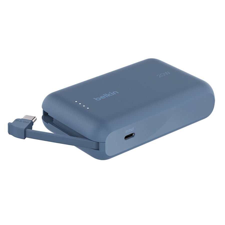 Batterie et powerbank Belkin Batterie externe 10K 20W avec câble USB-C intégré - Bleu
