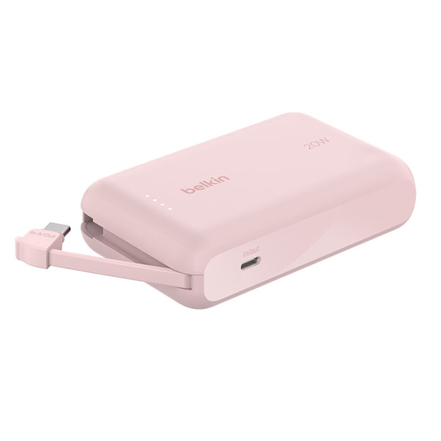 Batterie et powerbank Belkin Batterie externe 10K 20W avec câble USB-C intégré - Rose