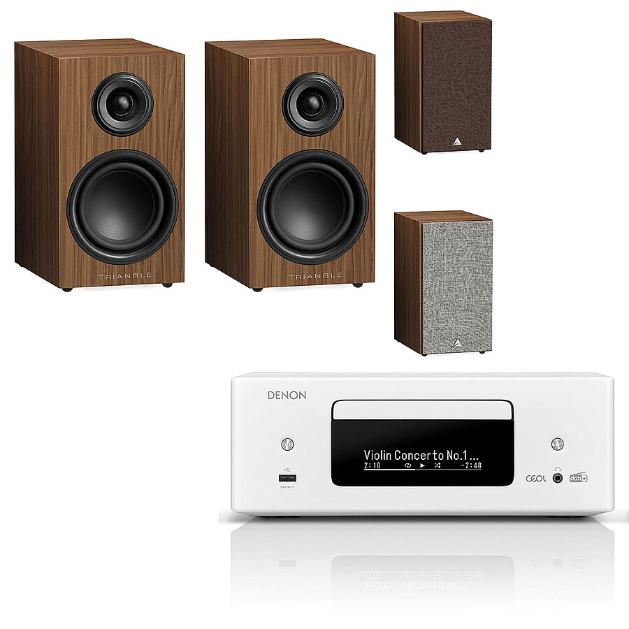 Mini-chaine Denon RCD-N12DAB Blanc + Triangle Elara LN01 Chêne avec double grille