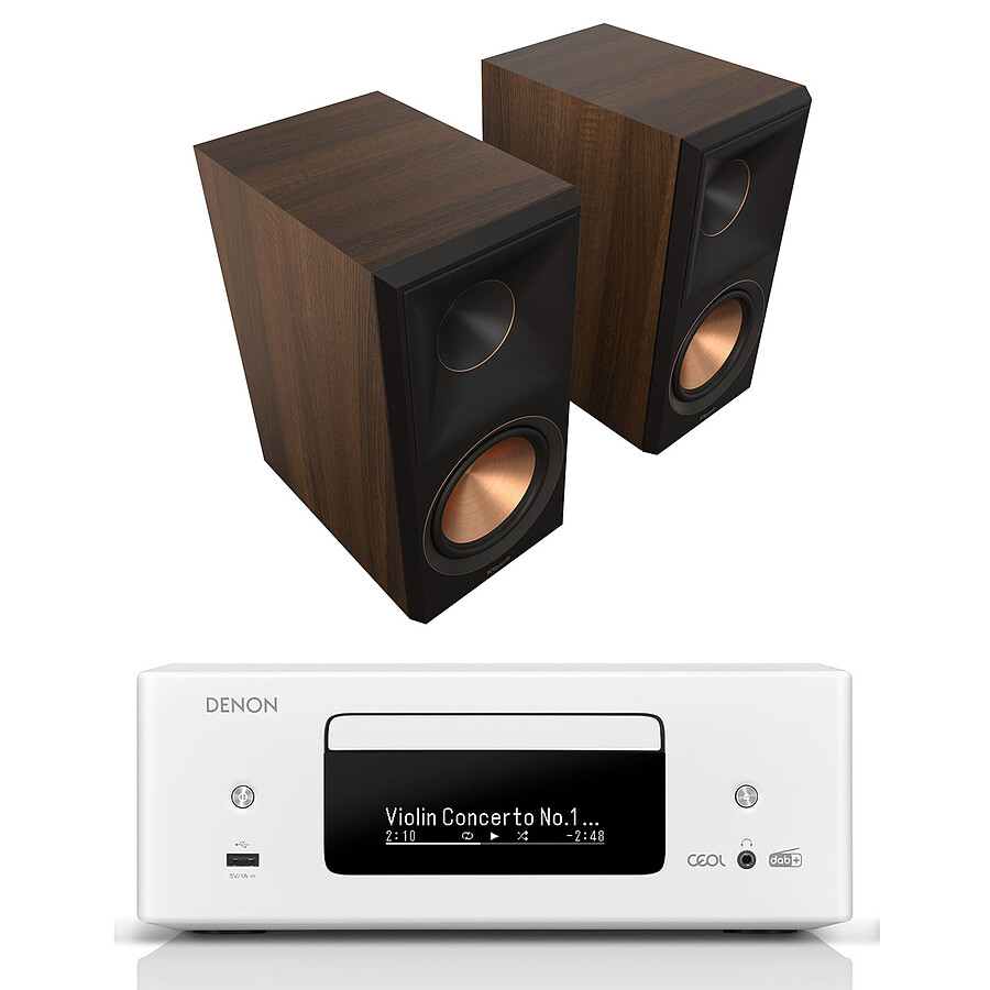 Mini-chaine Denon RCD-N12DAB Blanc + Klipsch RP-600M II Noyer