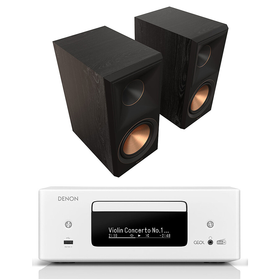 Mini-chaine Denon RCD-N12DAB Blanc + Klipsch RP-600M II Ebène