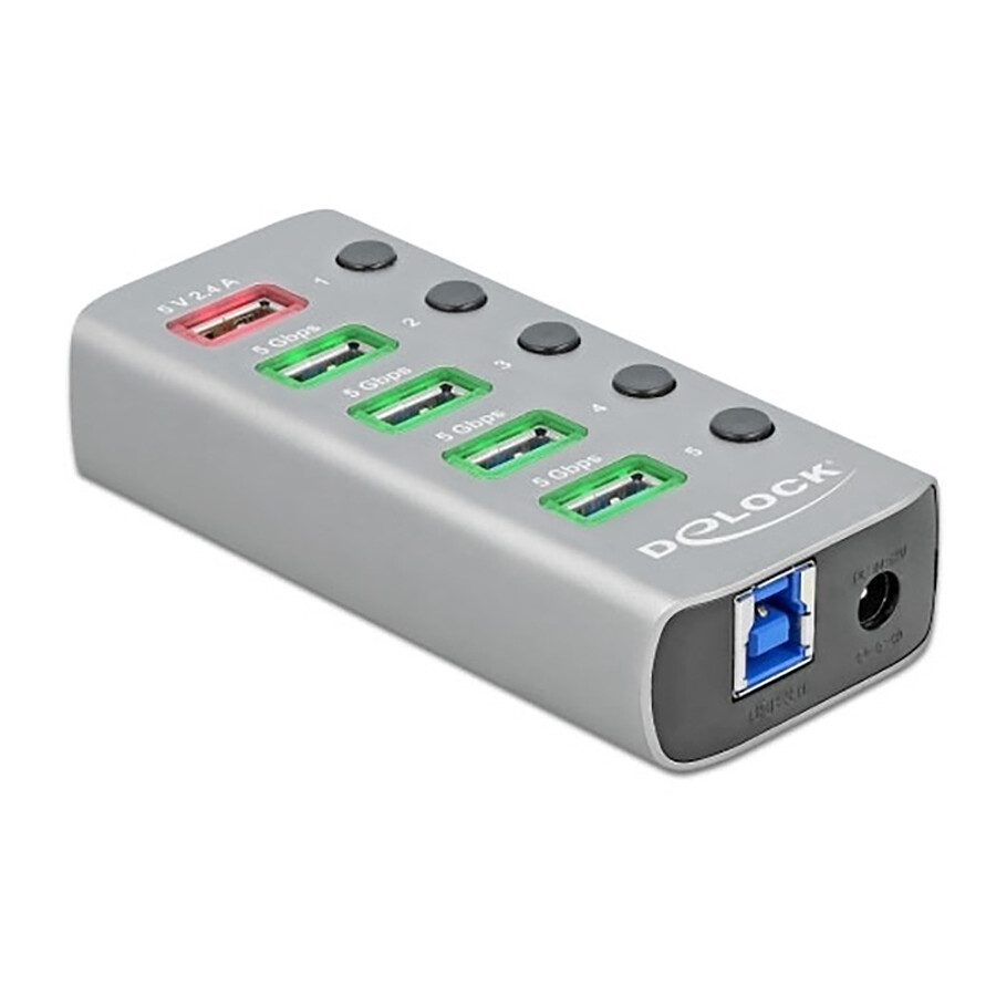Hub USB DeLock Hub USB 3.0 à 6 ports avec 1 port USB-A dédié à la charge (5V 2.4A) et 1 port USB-C PD 3.0