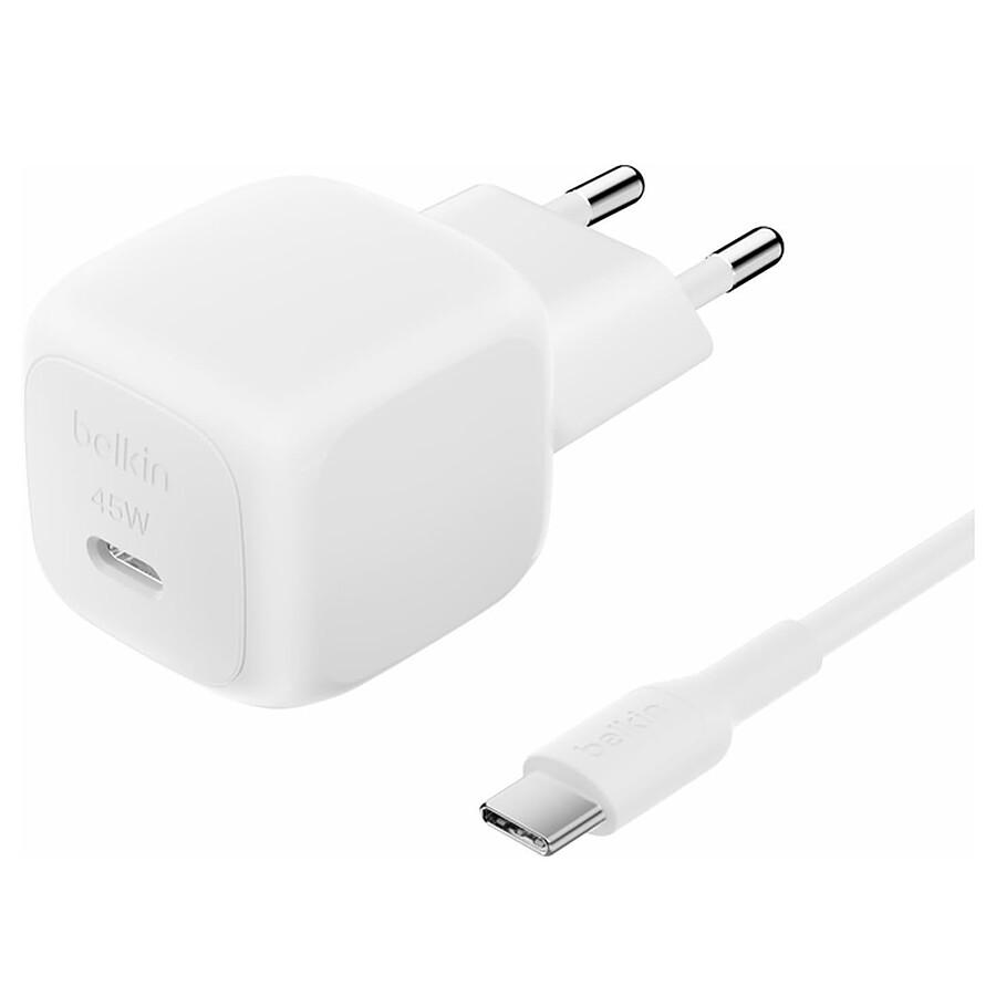Chargeur Belkin BoostCharge Chargeur Secteur USB-C 45 W avec Câble USB-C - Blanc