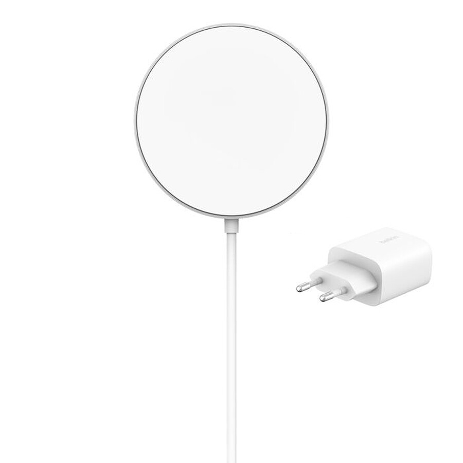 Chargeur Belkin BoostCharge Pro Socle de recharge aimanté Qi2 avec Chargeur Secteur - Blanc