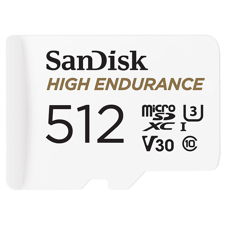 Carte micro SD SanDisk High Endurance microSDXC UHS-I U3 V30 512 Go + Adaptateur SD