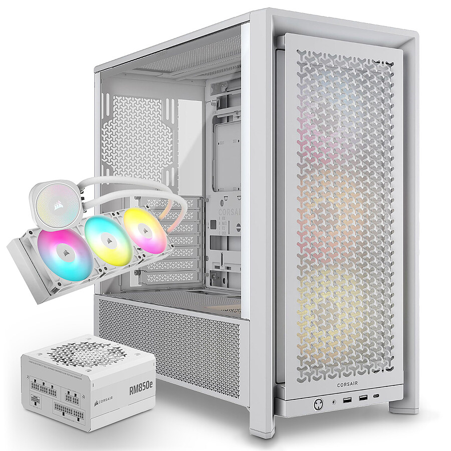 Boîtier PC Corsair FRAME 4000D RS ARGB + Nautilus 360 RS ARGB + RM850e - Blanc