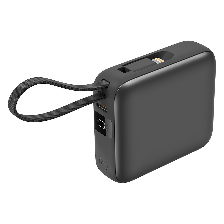 Batterie et powerbank Akashi Batterie de Secours avec câbles USB-C et Lightning intégrés - 10 000 mAh (Noir)