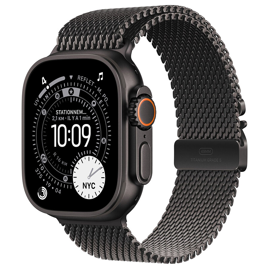 Montre connectée Apple Watch Ultra 3 GPS + Cellular 49 mm Titane Noir Bracelet Milanais en Titane Noir L