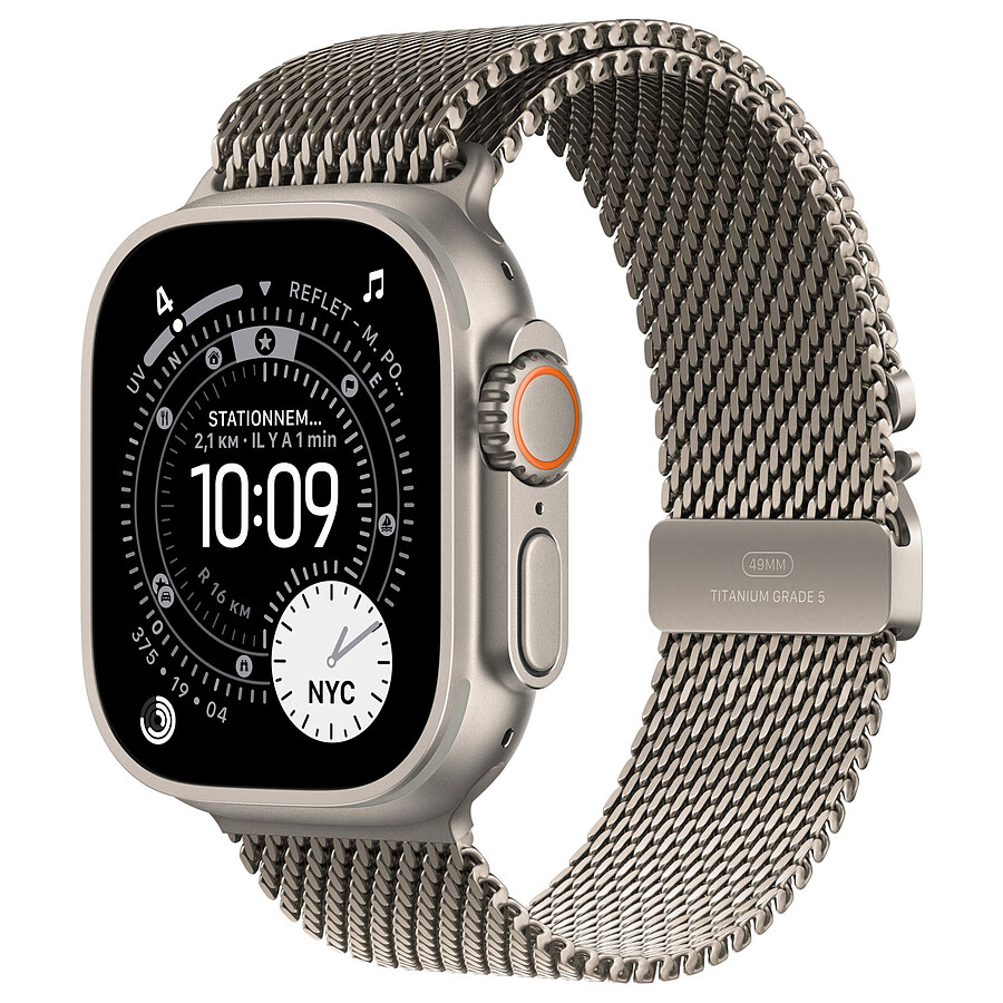 Montre connectée Apple Watch Ultra 3 GPS + Cellular 49 mm Titane Naturel Bracelet Milanais en Titane Naturel L
