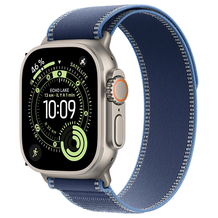 Montre connectée Apple Watch Ultra 3 GPS + Cellular 49 mm Titane Naturel Boucle Trail Bleu/Bleu Vif M/L