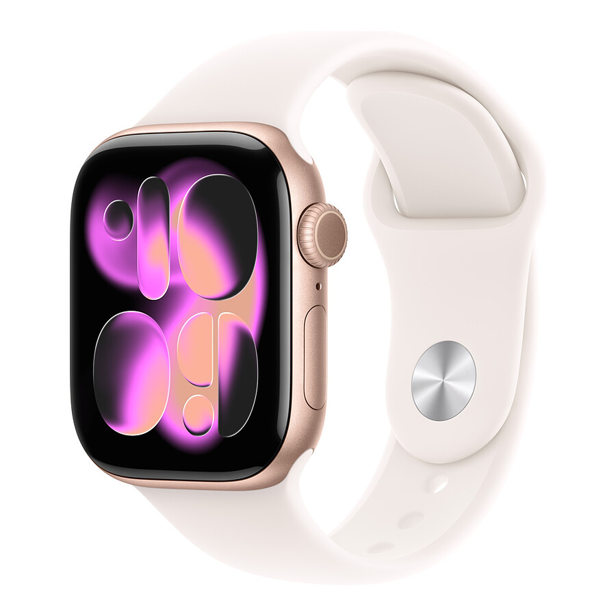Montre connectée Apple Watch Series 11 GPS - Aluminium Or rose  - Bracelet Sport Rose - 46 mm - Taille M/L