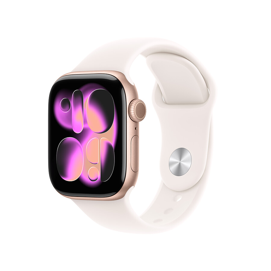 Montre connectée Apple Watch Series 11 GPS + Cellular - Aluminium Or rose - Bracelet Sport Noir - 42 mm - Taille M/L
