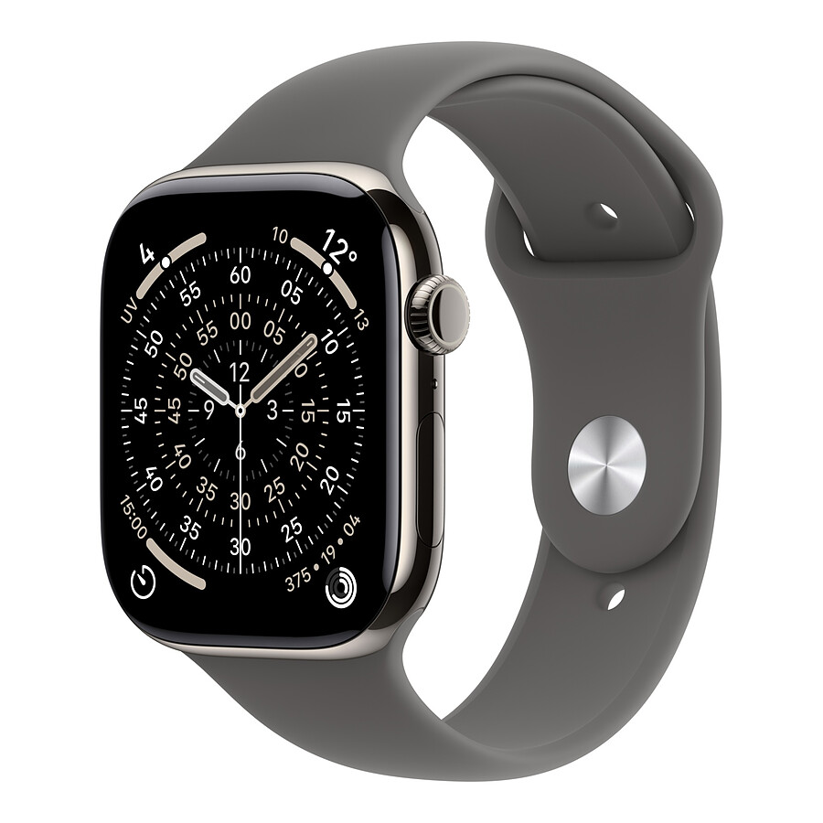 Montre connectée Apple Watch Series 11 GPS + Cellular - Titane Naturel - Bracelet Sport Gris minéral - 46 mm - Taille S/M