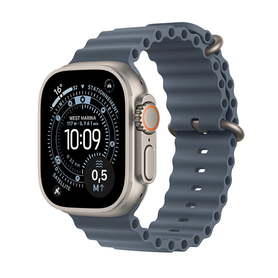 Montre connectée Apple Watch Ultra 3 GPS + Cellular 49 mm Titane Noir Bracelet Océan Bleu