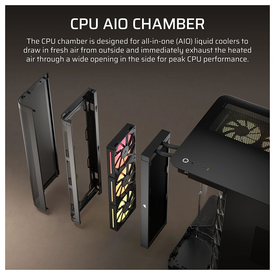 Boîtier PC Corsair AIR 5400 LX-R - Triple Chambre, Panoramique, Compatible AIO 360mm Et Mères à Connexion Inversée - 14