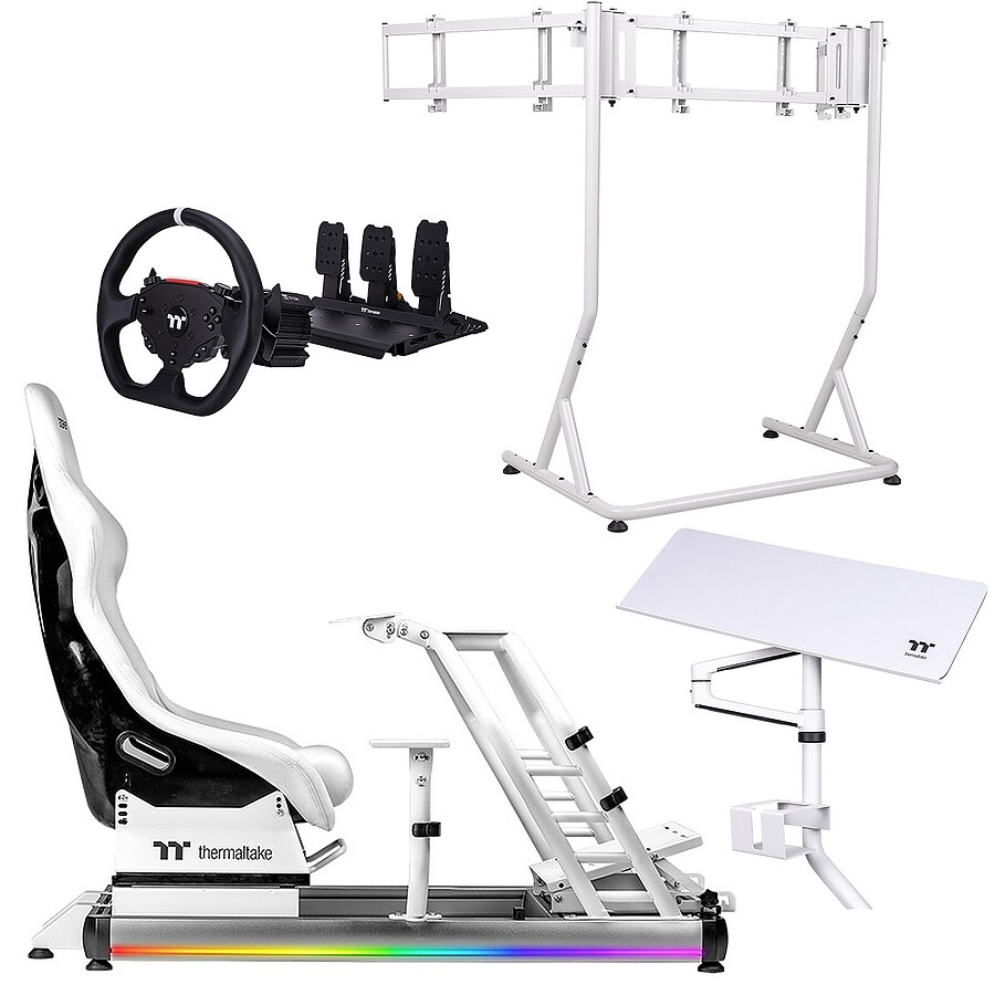 Cockpit / Siège de simracing Thermaltake Simracing Bundle - Blanc