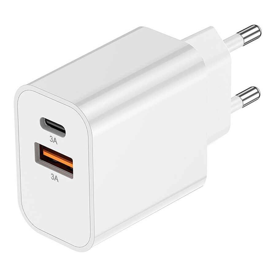 Chargeur USB Akashi Chargeur Secteur USB-C 15W + USB-A (Blanc)