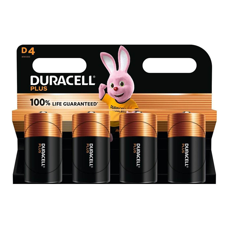 Pile et chargeur Duracell Plus D (par 4)