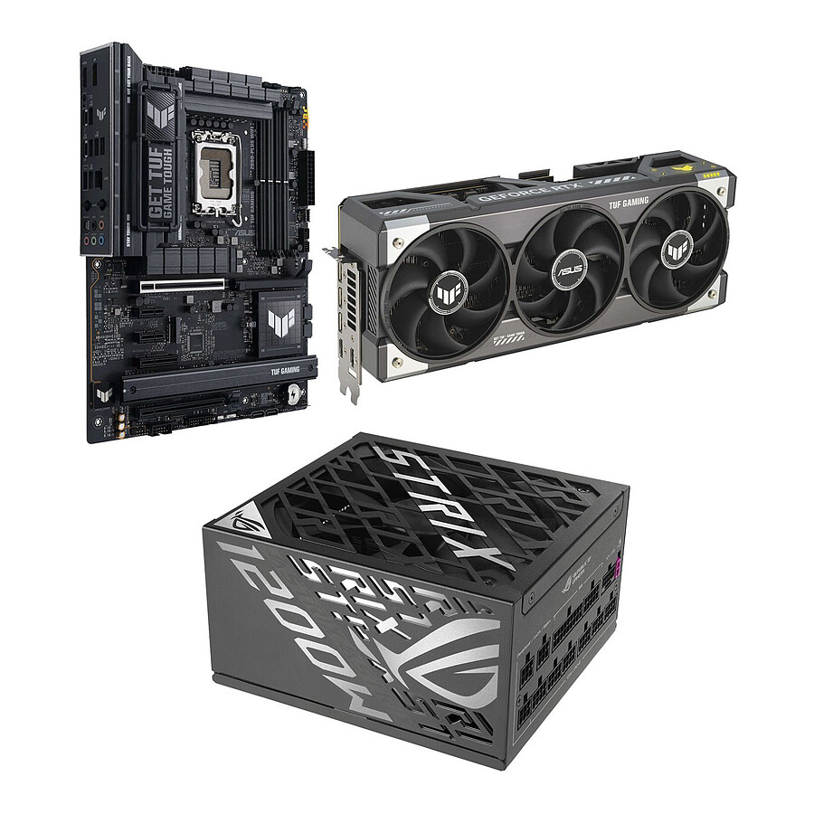 Carte mère Asus TUF-RTX5080-O16G-GAMING + TUF GAMING Z890-PLUS WIFI + ROG-STRIX-1200P-GAMING