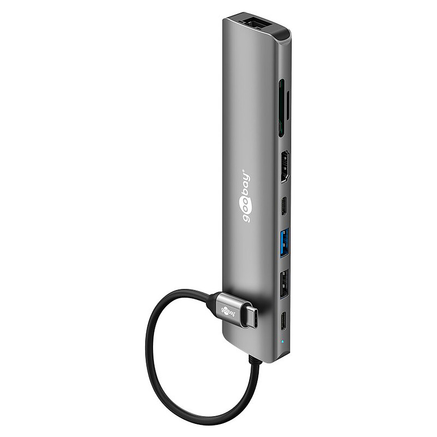 Hub USB Goobay Hub Slim USB-C vers 1 HDMI 1.4, 2 USB-C 3.0, 1 USB-A 3.0, 1 USB-A 2.0, 1 RJ45, 1 SD et 1 microSD - PD 100W