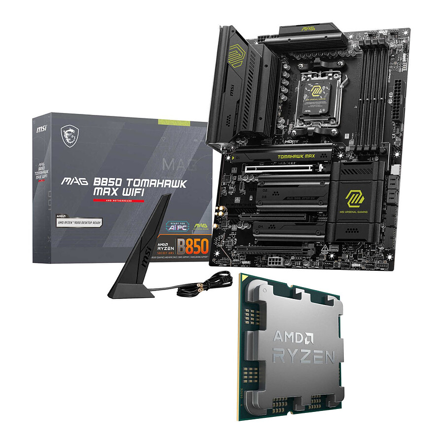 Kit upgrade PC MSI MAG B850 TOMAHAWK MAX WIFI + AMD Ryzen 7 9800X3D (Version tray)